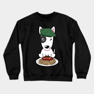 Dog eating Spaghetti - bull terrier Crewneck Sweatshirt